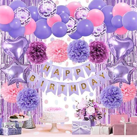 pink purple birthday decorations|More.